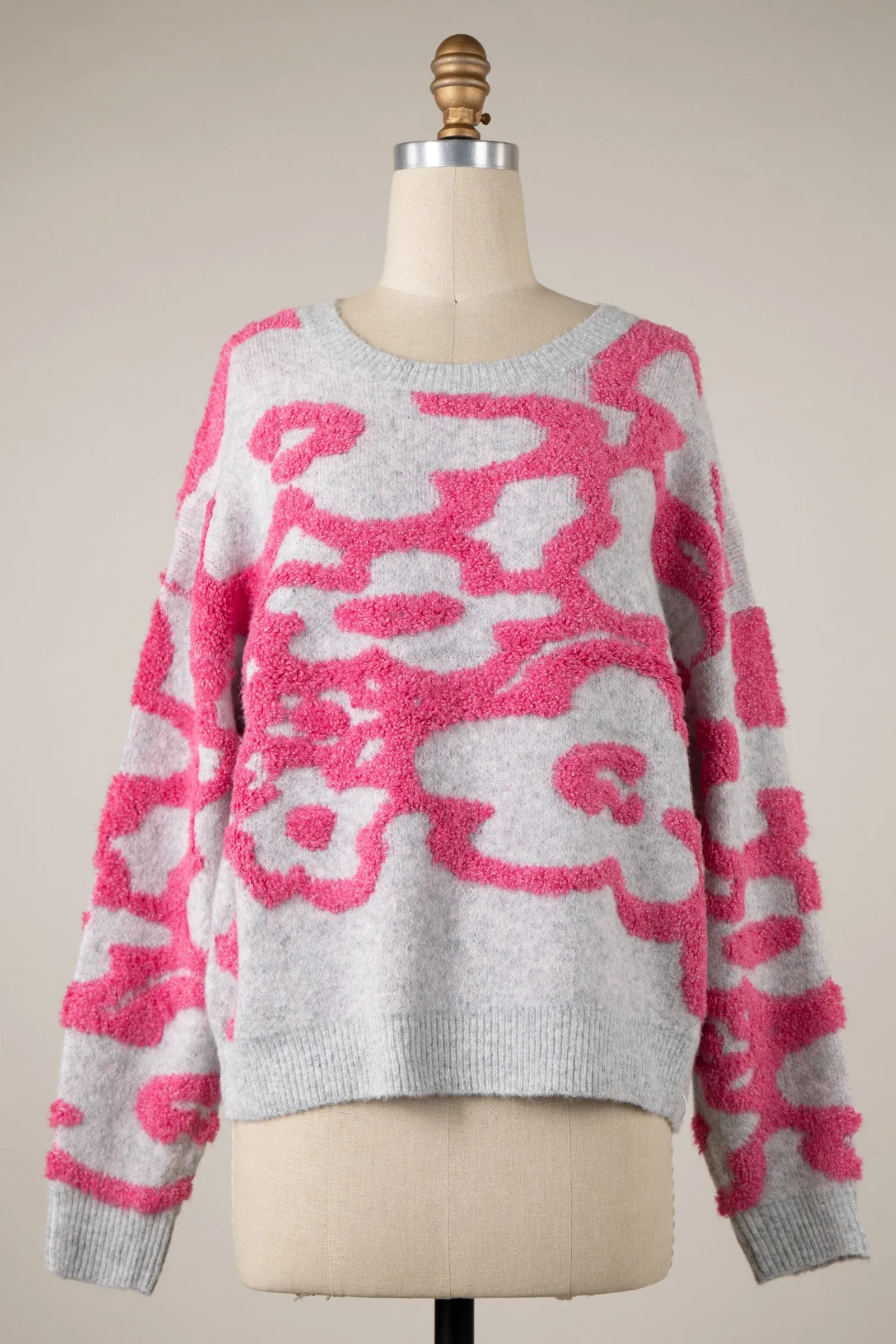 Abstract Cloud Flower Pattern Textured Sweater Top