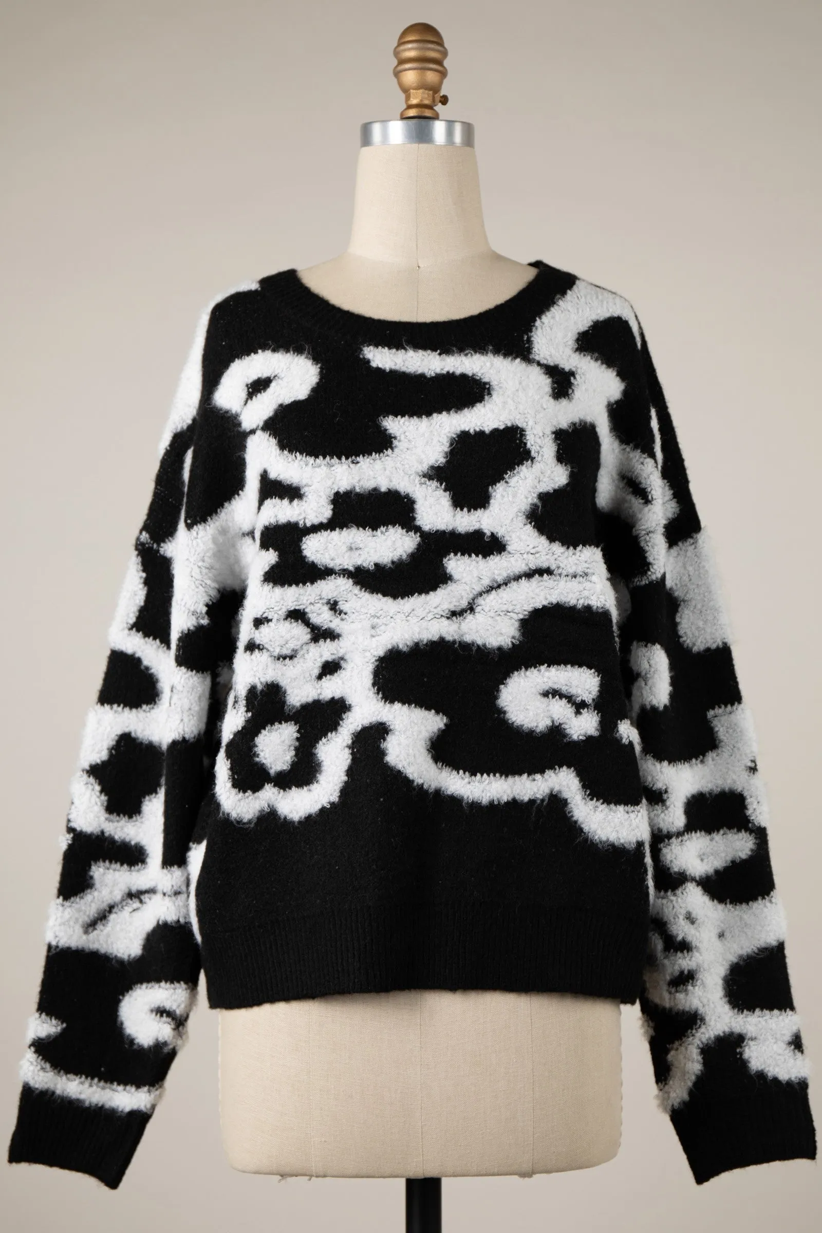 Abstract Cloud Flower Pattern Textured Sweater Top