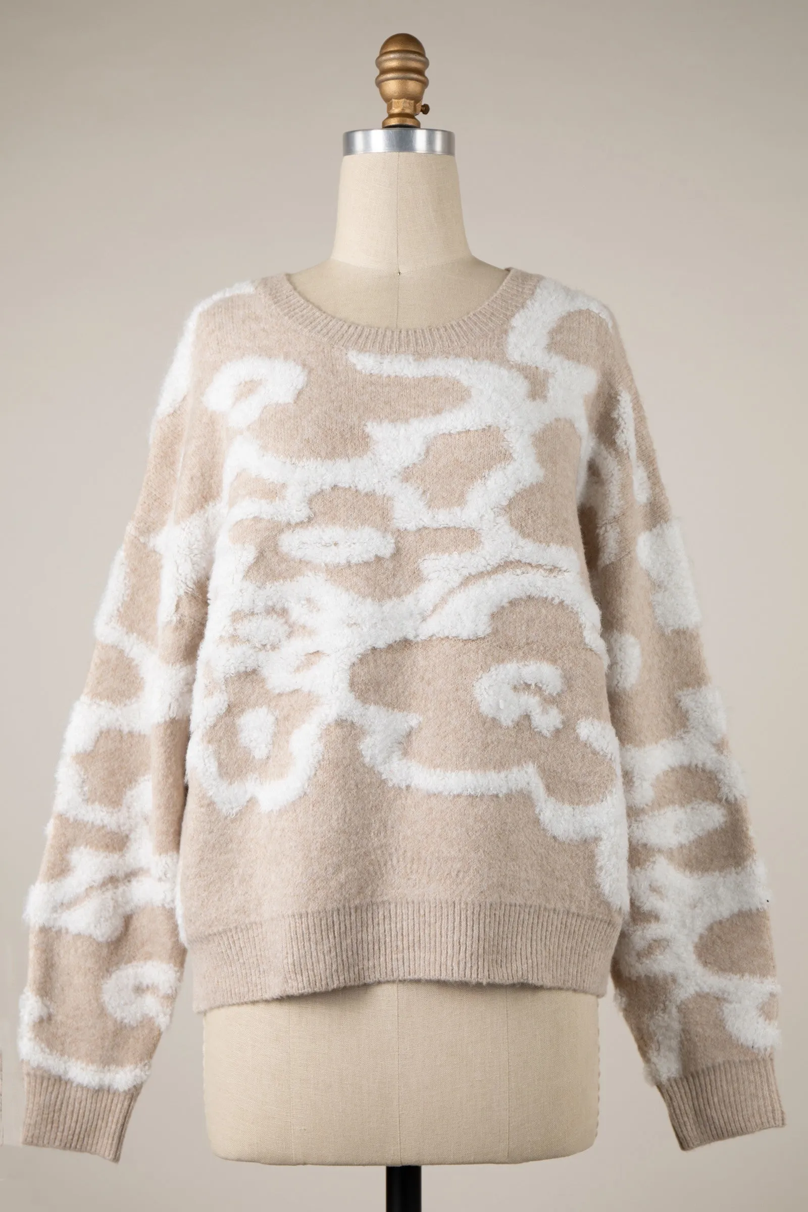 Abstract Cloud Flower Pattern Textured Sweater Top