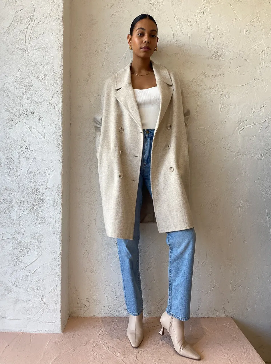 Assembly Label Double Breasted Wool Coat in Oat Marle