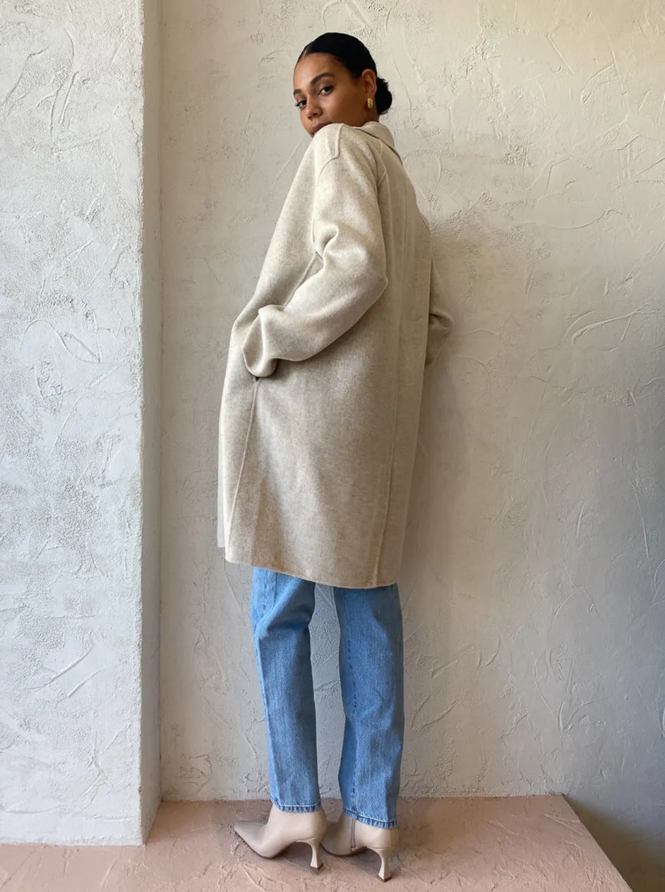 Assembly Label Double Breasted Wool Coat in Oat Marle