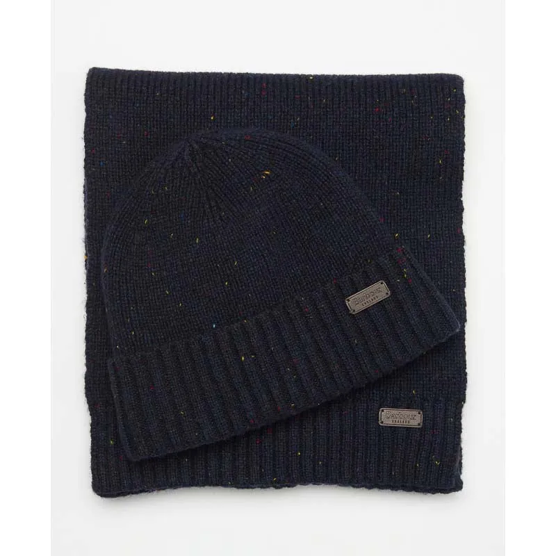 Barbour Carlton Fleck Beanie & Scarf Gift Set - Navy