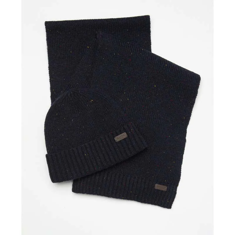 Barbour Carlton Fleck Beanie & Scarf Gift Set - Navy