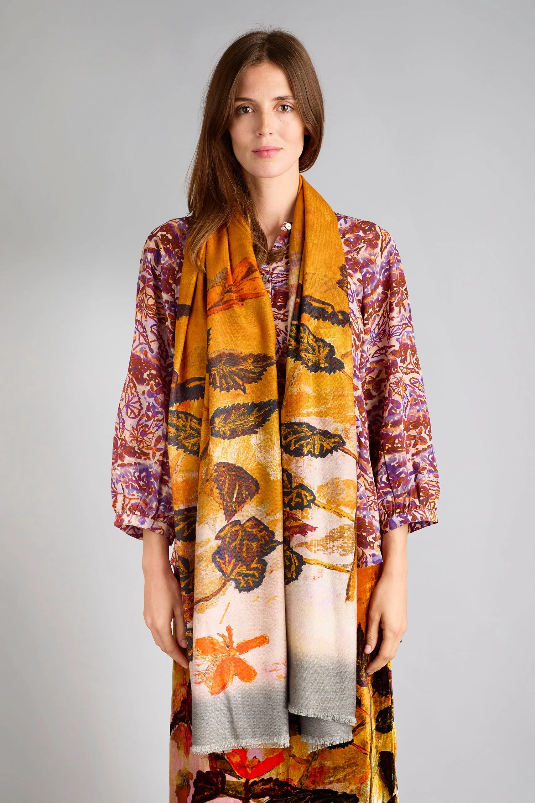 Begonia Gold Wool Silk Scarf