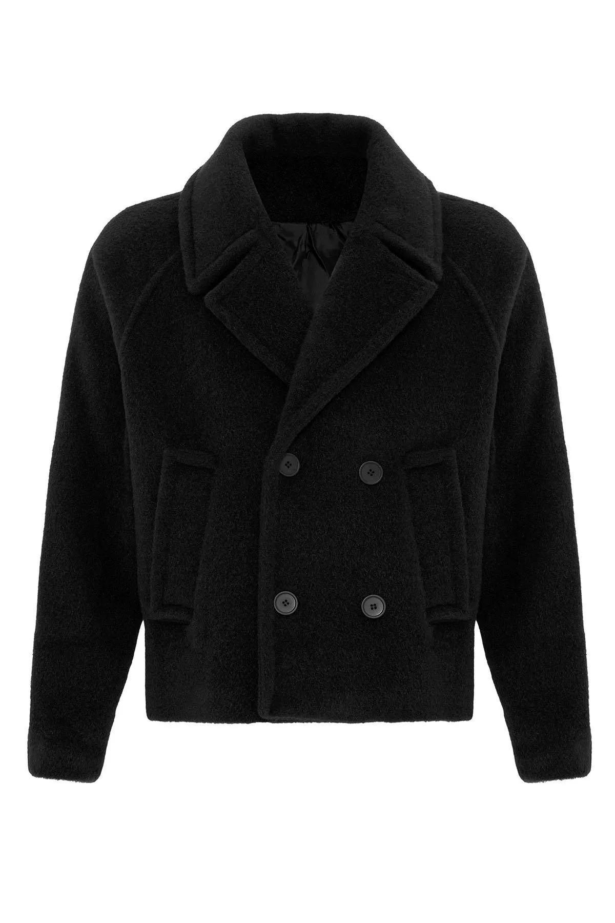 Black Double-Breasted Crop Fit Men's Jacket - Wessi