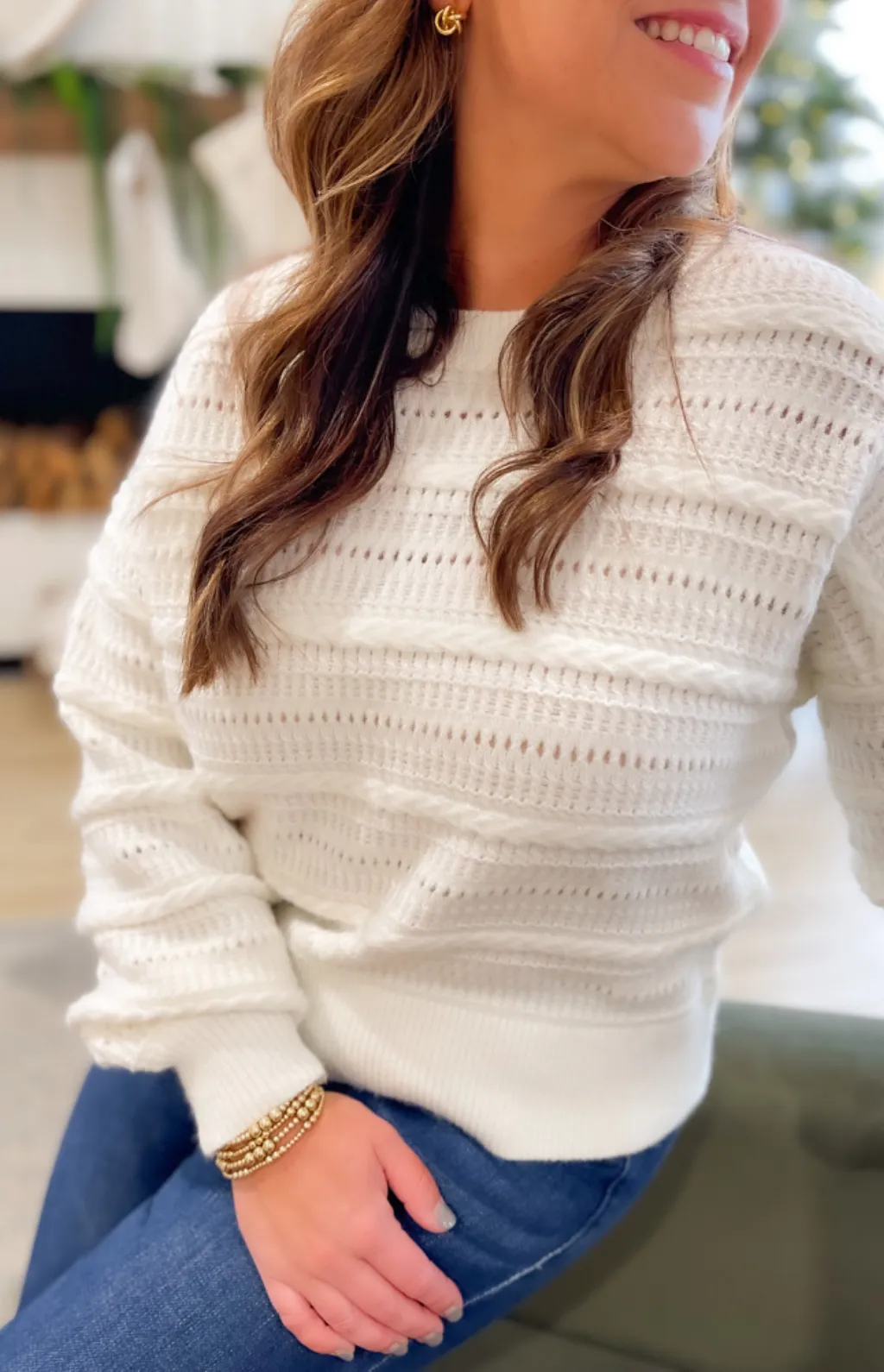 Blakely Textured Ivory Knit Sweater