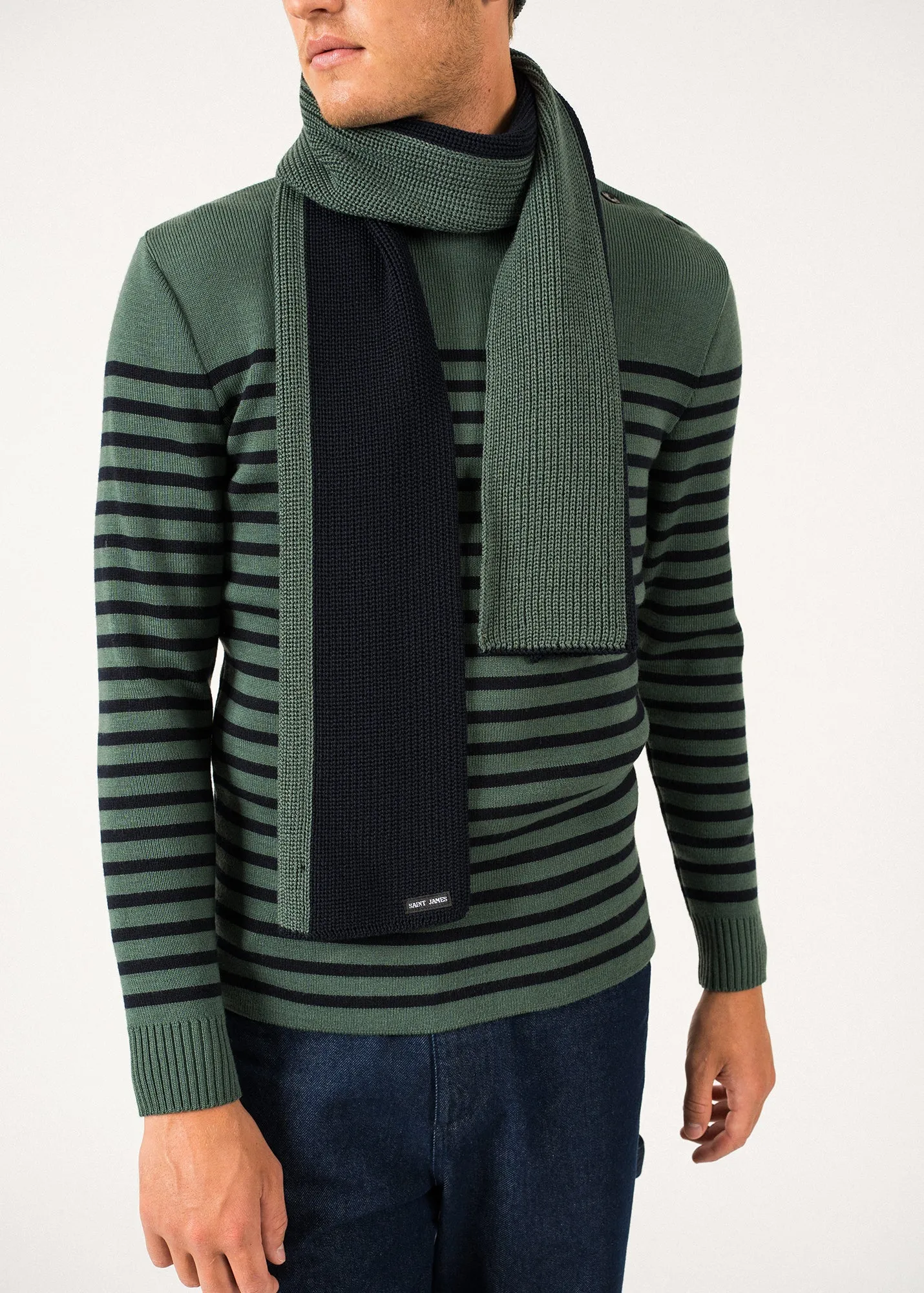 Canoe Two-tone Wool Scarf - in purl knit (NAVY/VEGETAL)