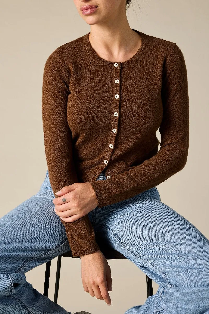 Cashmere Ines Crew Cardigan in Cinnamon