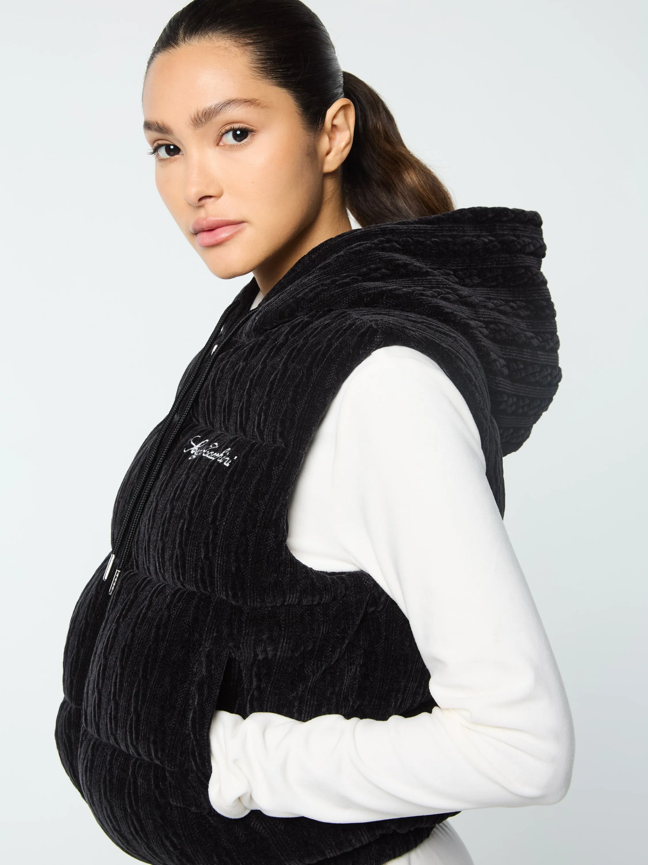 Catena Chenille Puffer Vest- Black Beauty