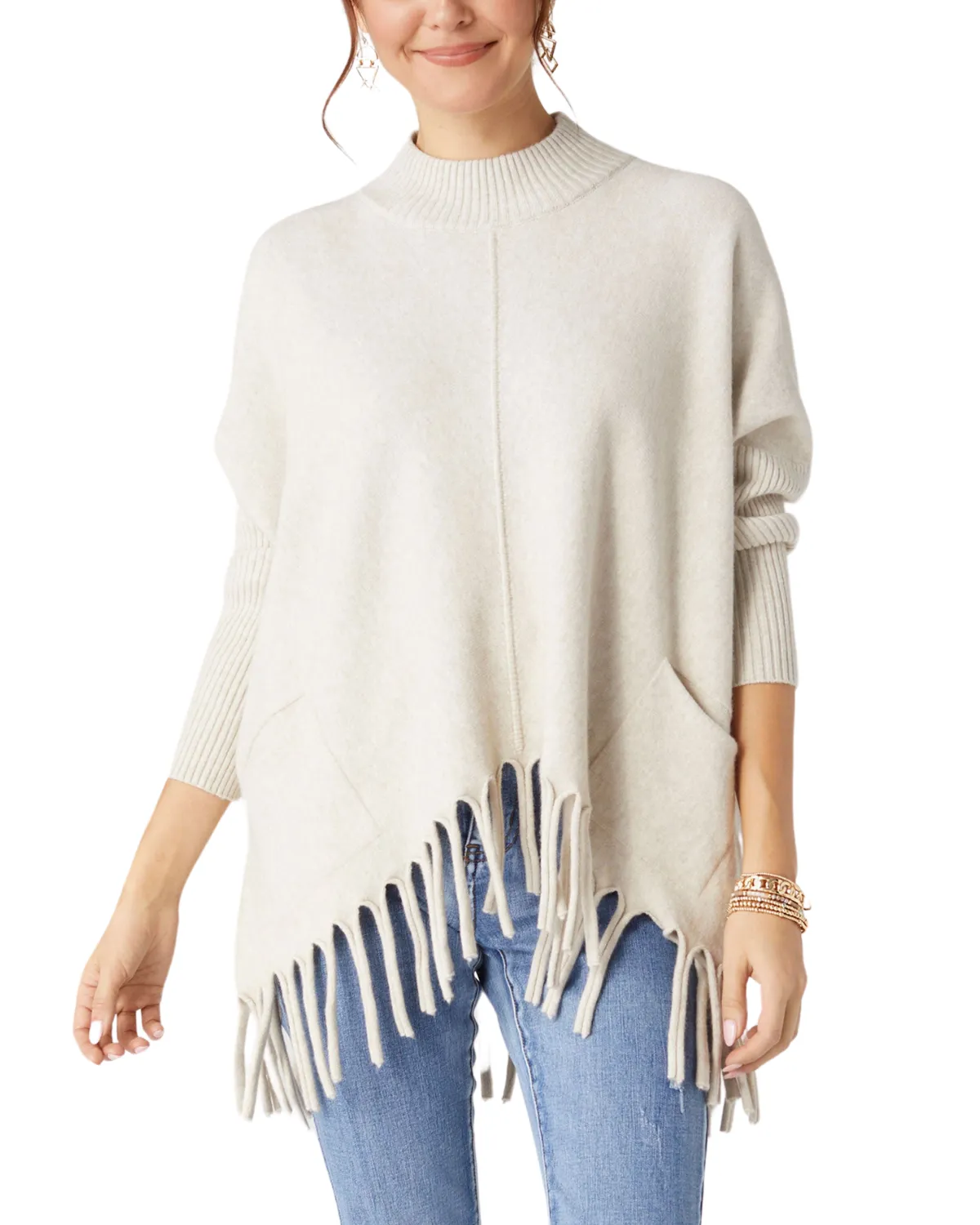 Coco and Carmen Heavenly Luxe Flowy Mock Neck Fringe Sweater - 2439059