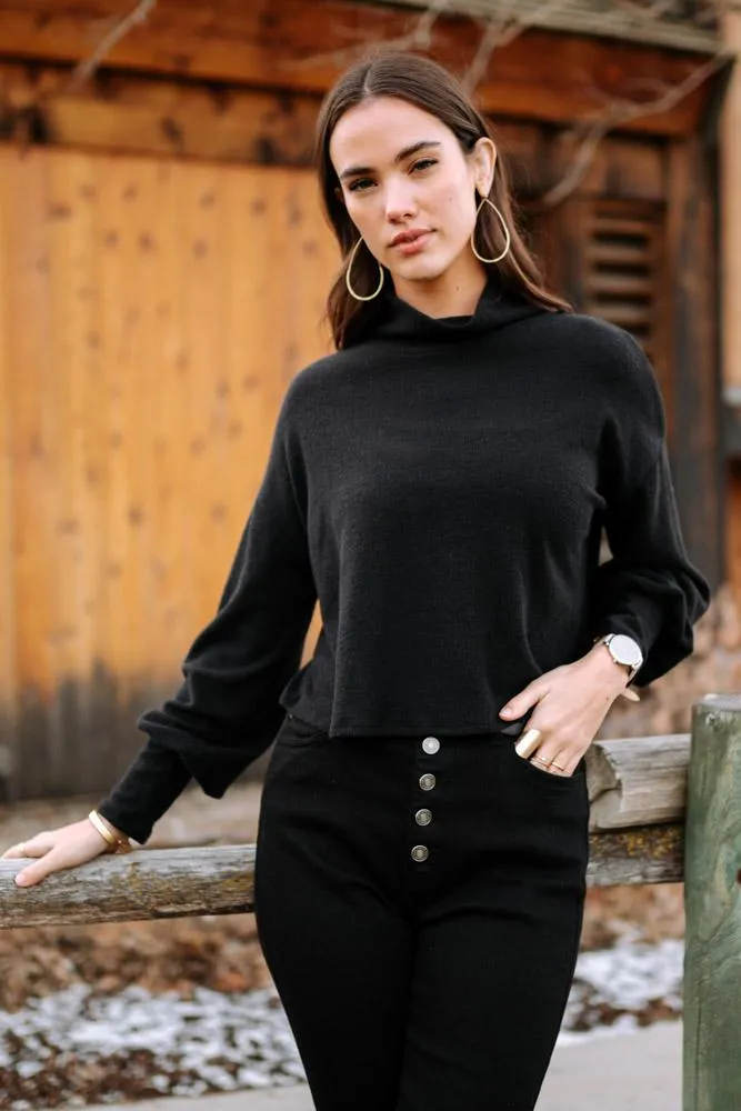 Cropped Mock Neck Top in Black