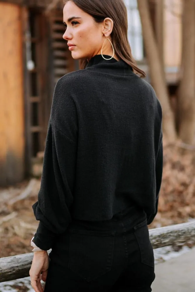 Cropped Mock Neck Top in Black