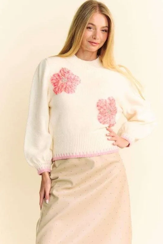 Davi & Dani Flower Patch Fuzzy Mock Neck Sweater