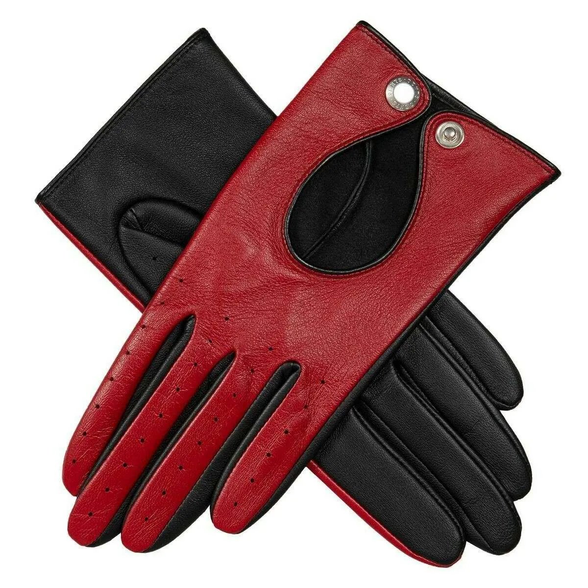 Dents Oulton Touchscreen Leather Driving Gloves - Berry Red/Black