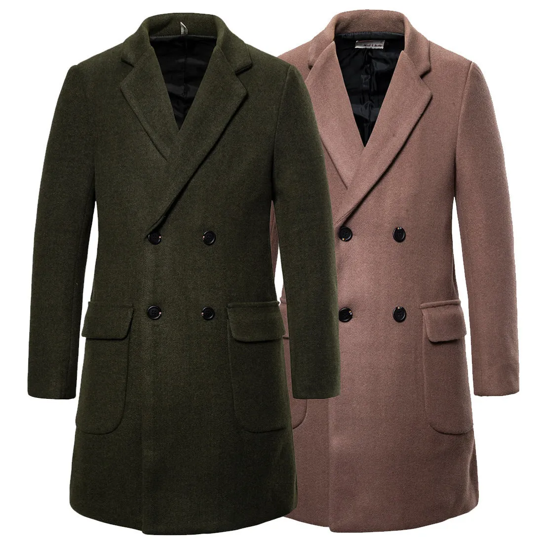 Double-breasted casual woolen coat mens