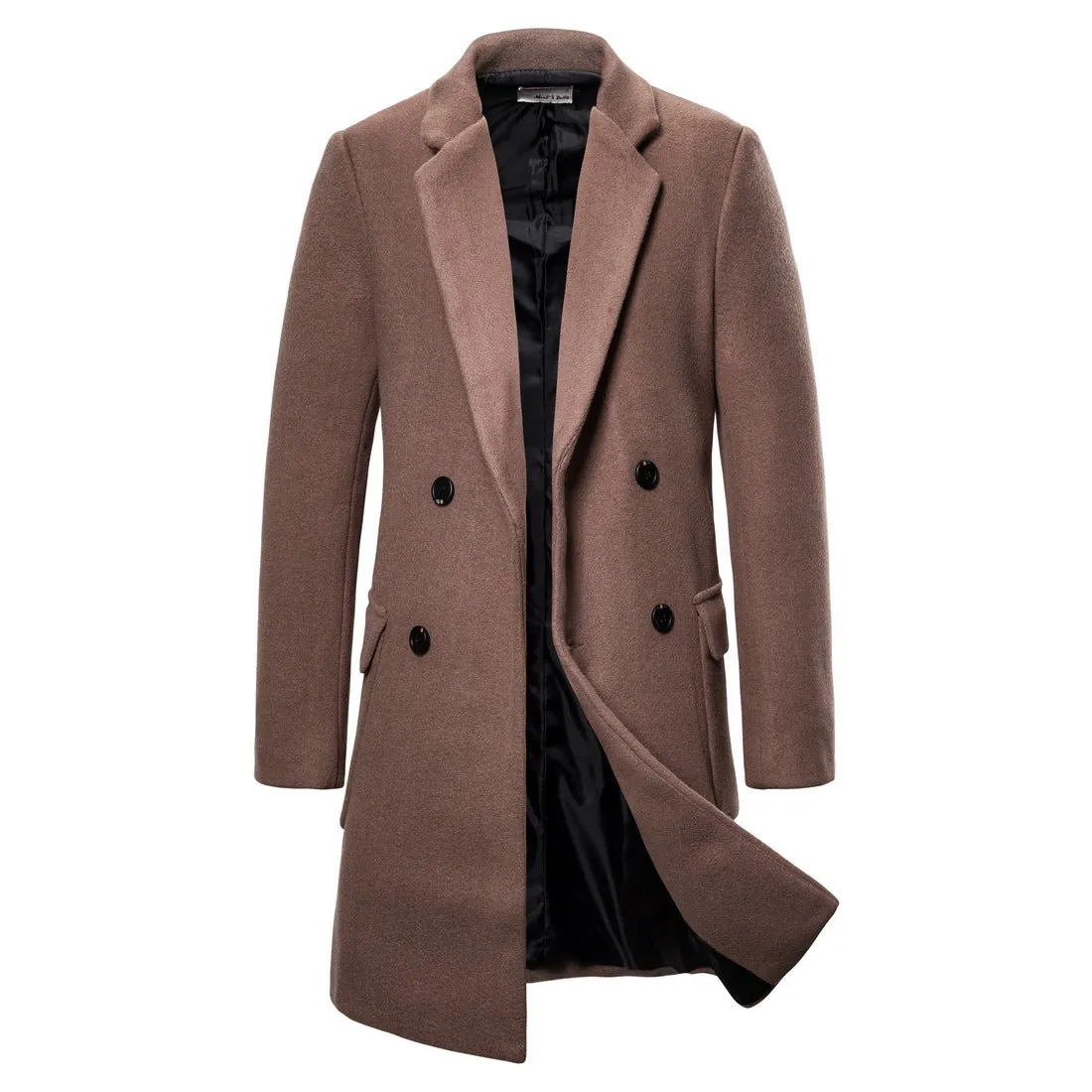 Double-breasted casual woolen coat mens