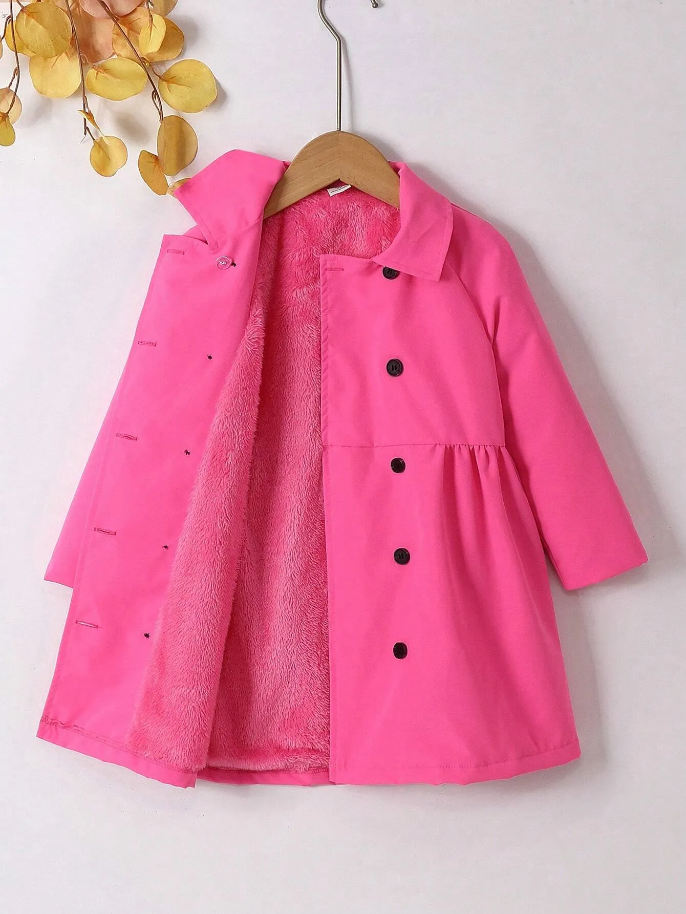 Double breasted coat women|Young Girl Raglan Sleeve Double Breasted Teddy Lined Coat