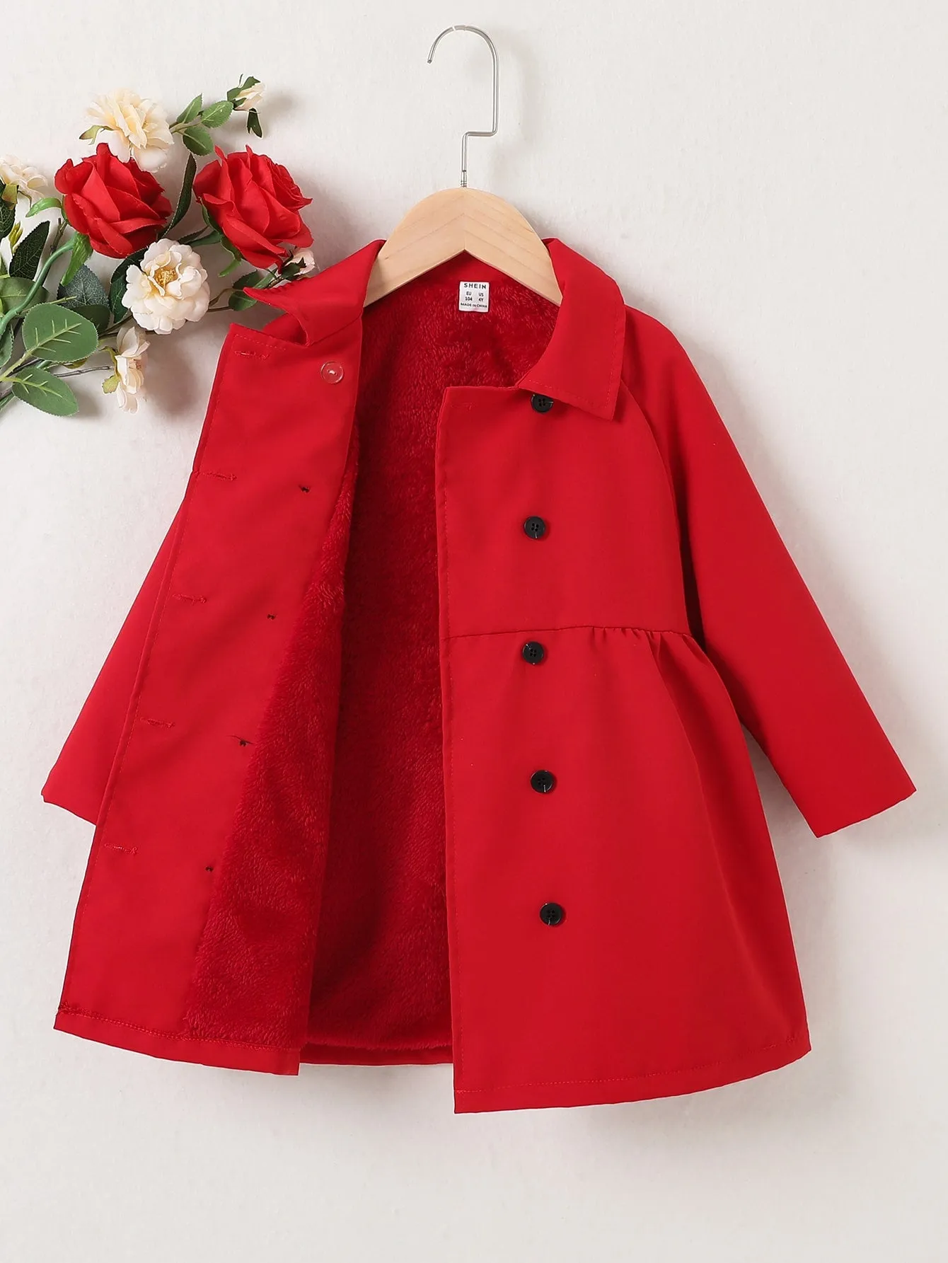 Double breasted coat women|Young Girl Raglan Sleeve Double Breasted Teddy Lined Coat