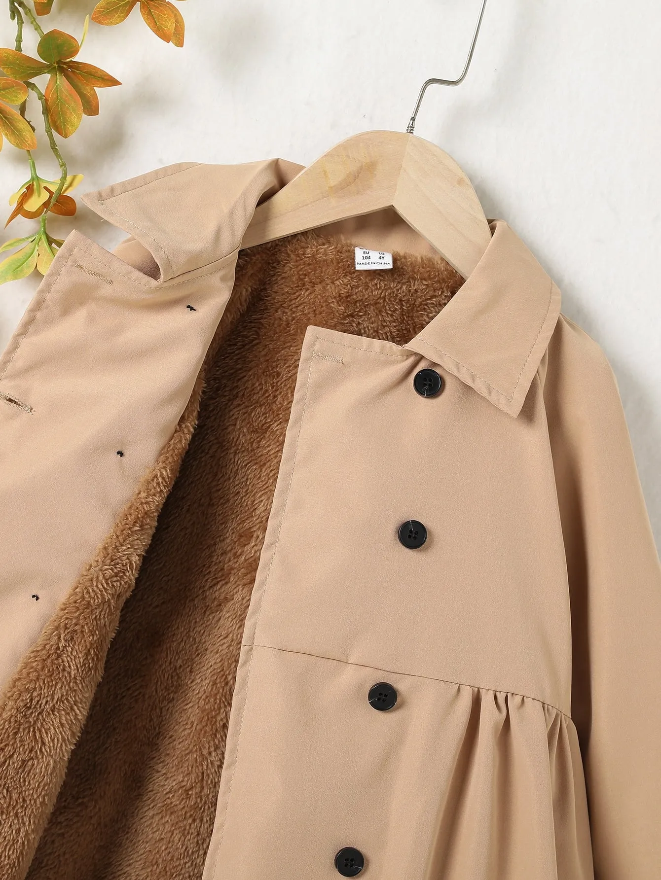 Double breasted coat women|Young Girl Raglan Sleeve Double Breasted Teddy Lined Coat