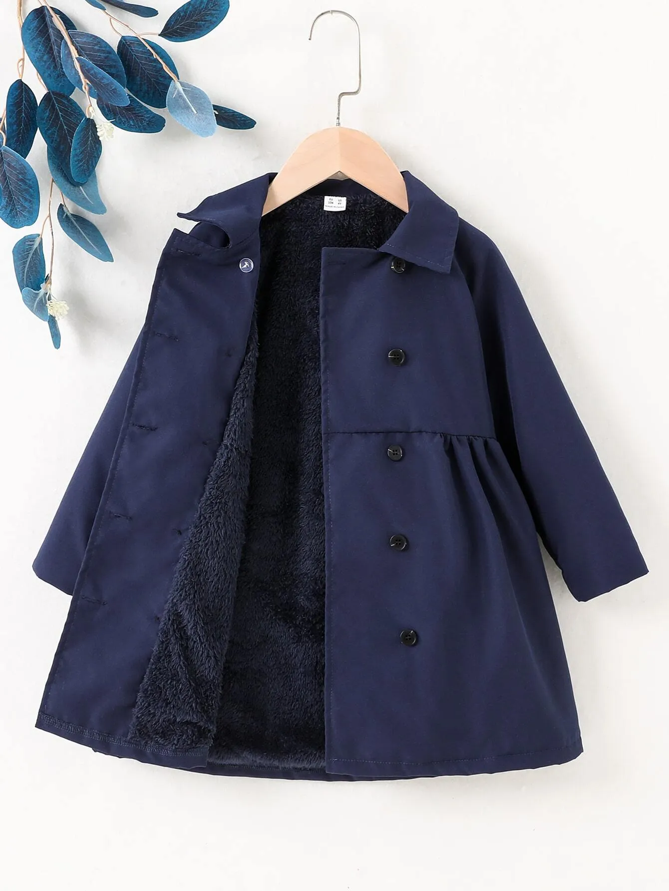 Double breasted coat women|Young Girl Raglan Sleeve Double Breasted Teddy Lined Coat