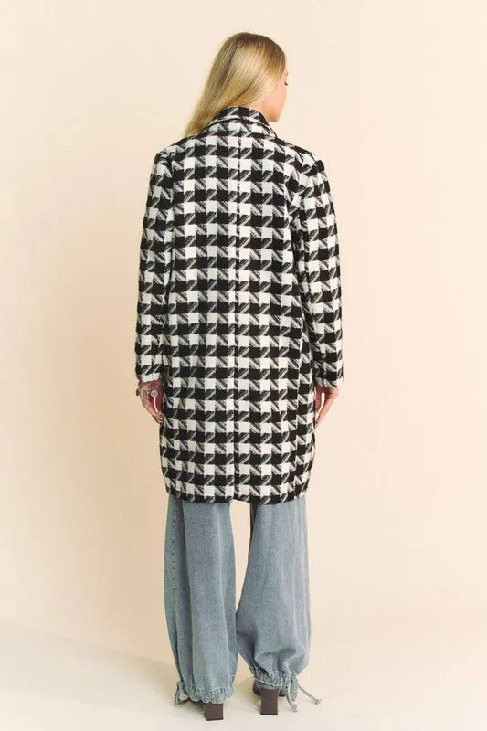 Double Breasted Houndstooth Tweed Coat