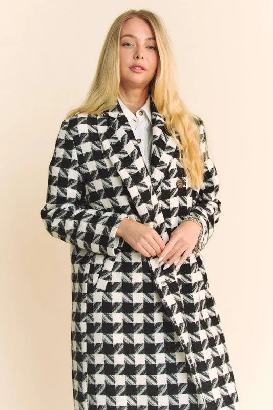 Double Breasted Houndstooth Tweed Coat