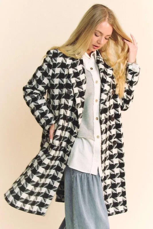 Double Breasted Houndstooth Tweed Coat