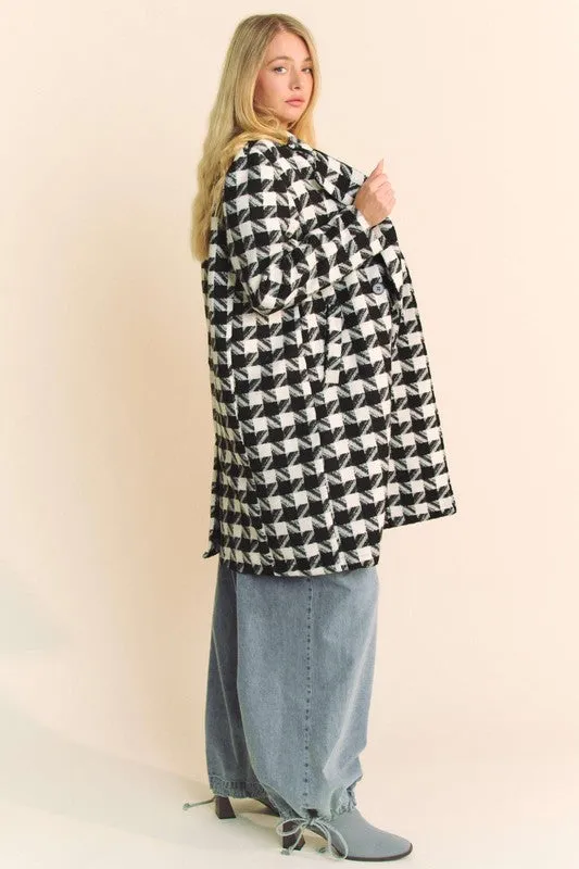 Double Breasted Houndstooth Tweed Coat