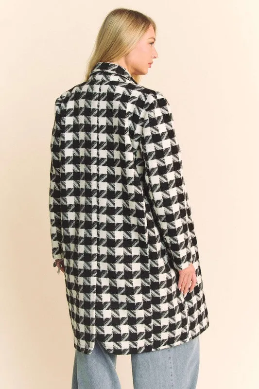 Double Breasted Houndstooth Tweed Coat