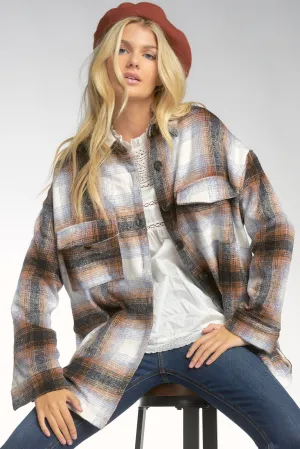 Elan Brown Plaid Shacket