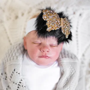 Faux Fur Black Gold Baby Headband