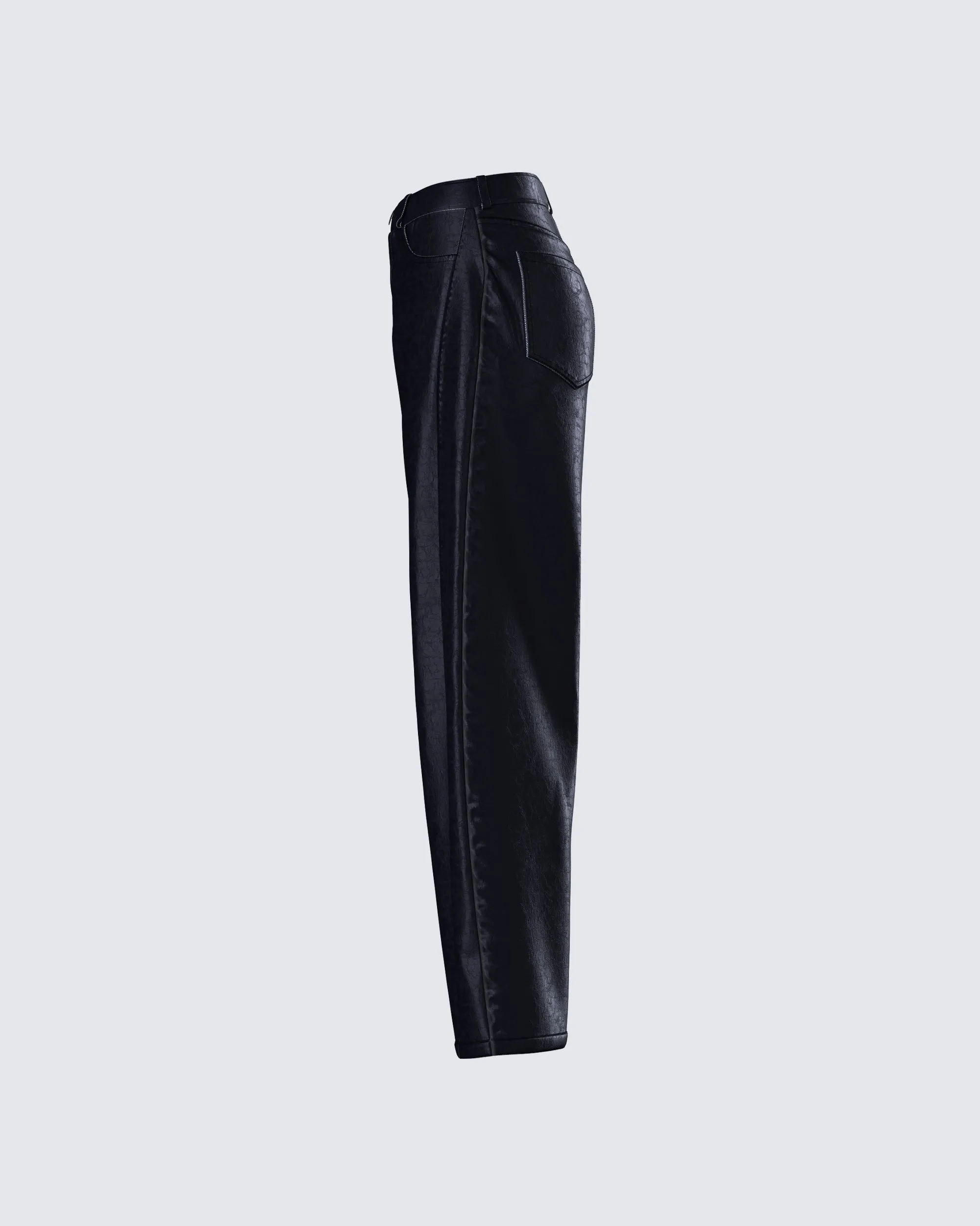 Flavia Black Vegan Leather Barrel Pant