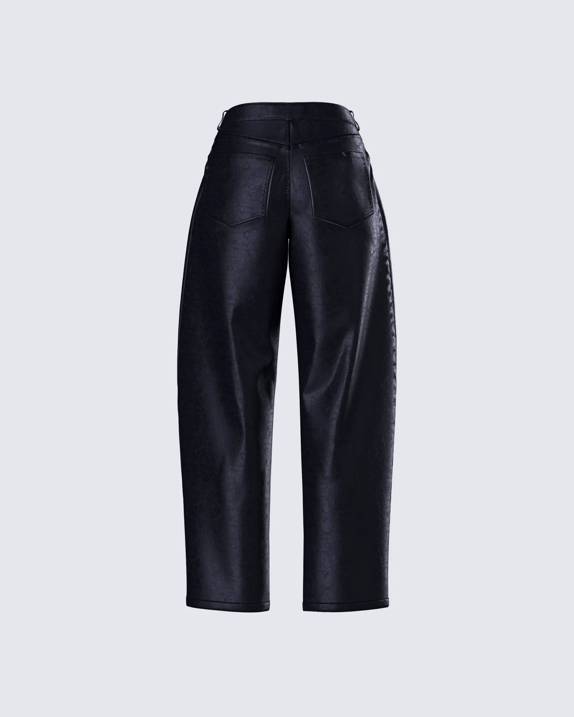 Flavia Black Vegan Leather Barrel Pant