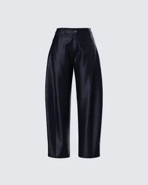 Flavia Black Vegan Leather Barrel Pant