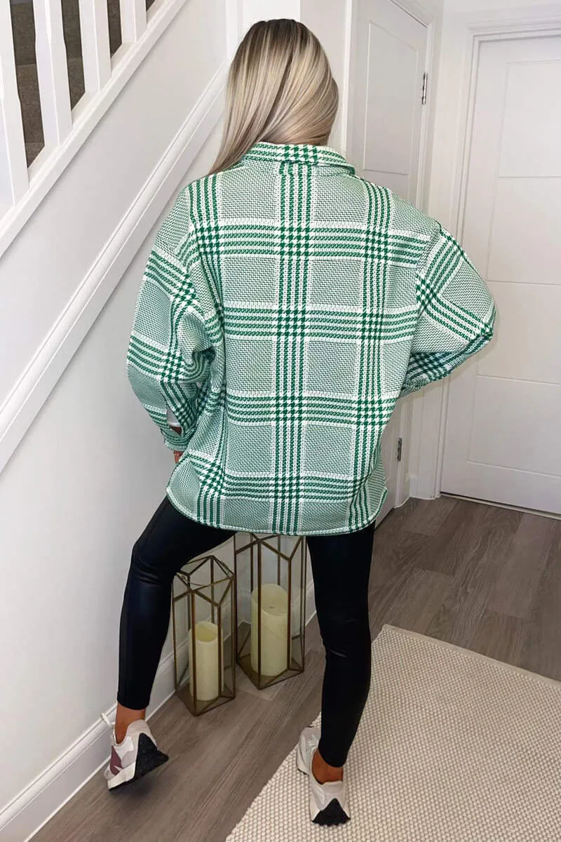 Green Dogtooth Printed Shirt Jacket