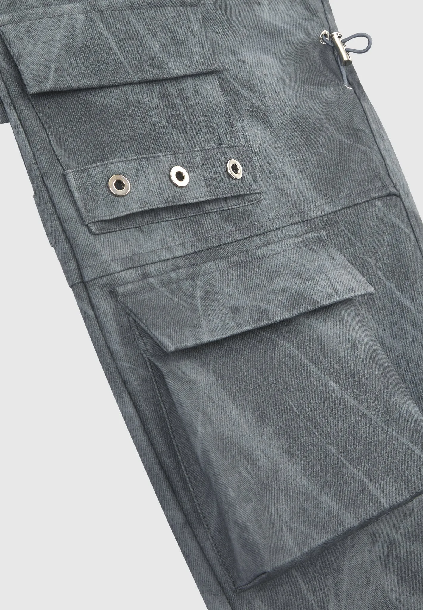 High Waisted Vintage Marble Leather Cargo Pants - Washed Grey