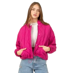 Hyfve Hottest Pink Magenta Quilted Boxy Puffer Jacket