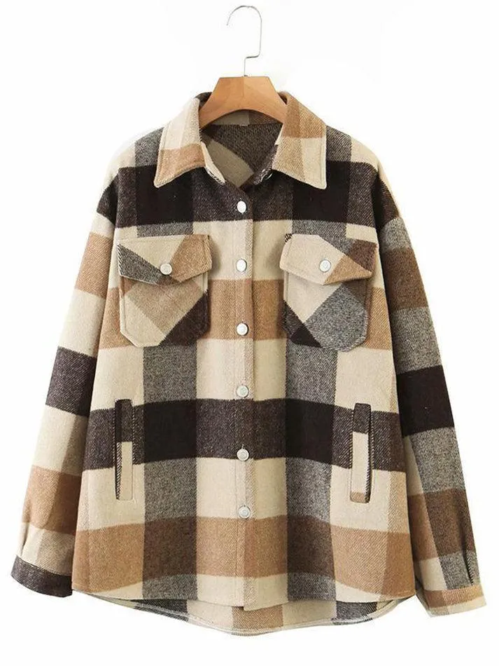 Joskaa Vintage Pockets Oversized Plaid Shacket