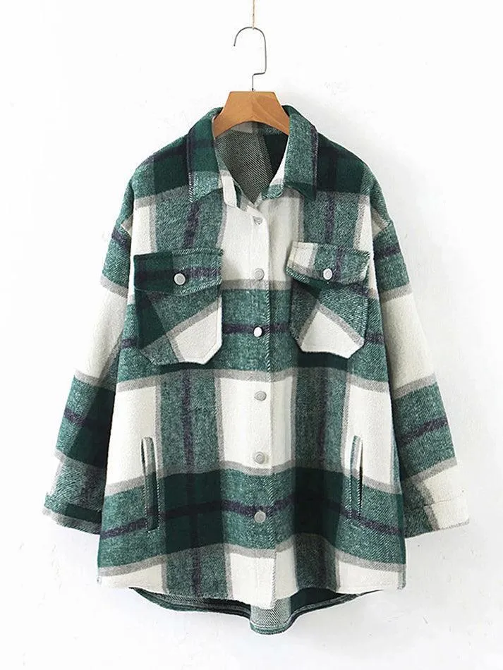 Joskaa Vintage Pockets Oversized Plaid Shacket