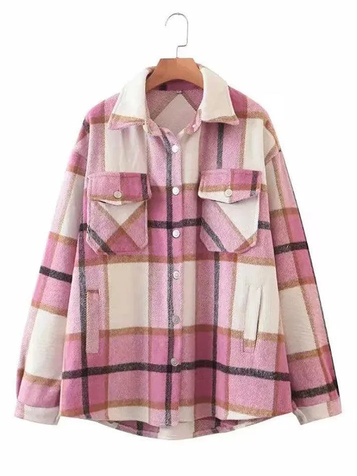 Joskaa Vintage Pockets Oversized Plaid Shacket