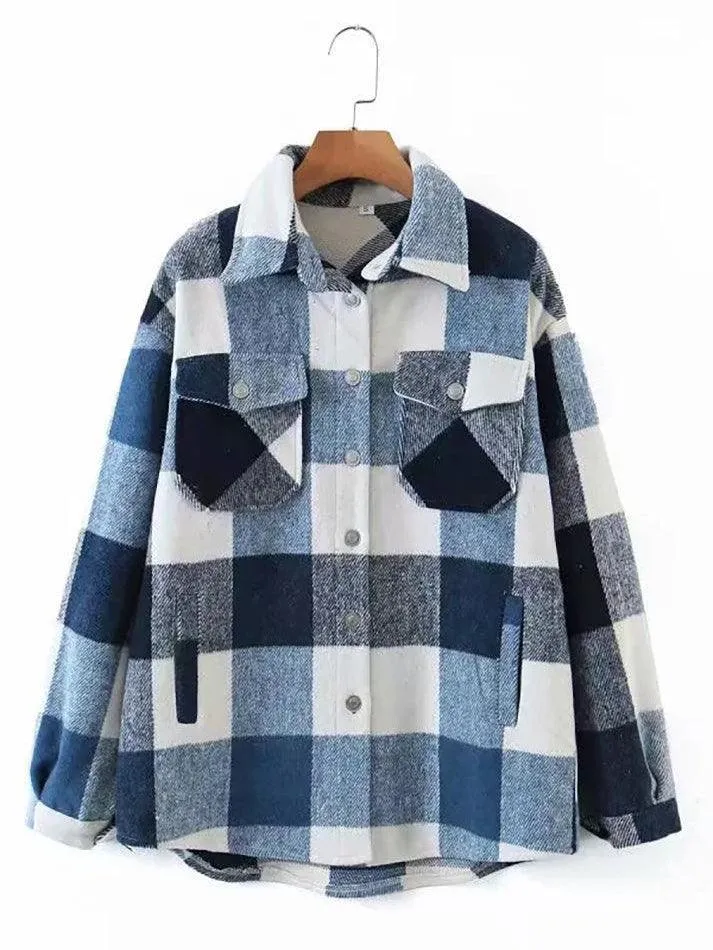 Joskaa Vintage Pockets Oversized Plaid Shacket