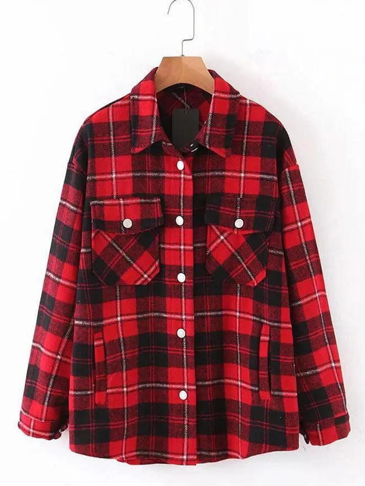 Joskaa Vintage Pockets Oversized Plaid Shacket