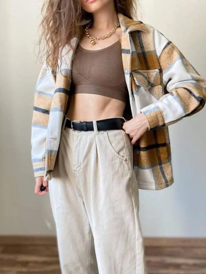 Joskaa Vintage Pockets Oversized Plaid Shacket