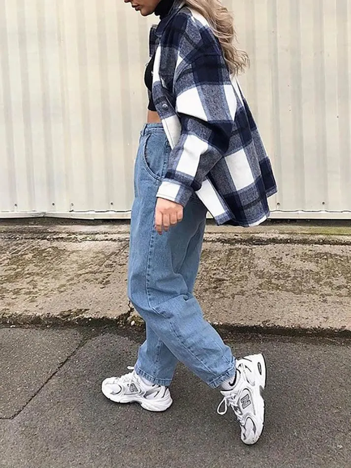 Joskaa Vintage Pockets Oversized Plaid Shacket