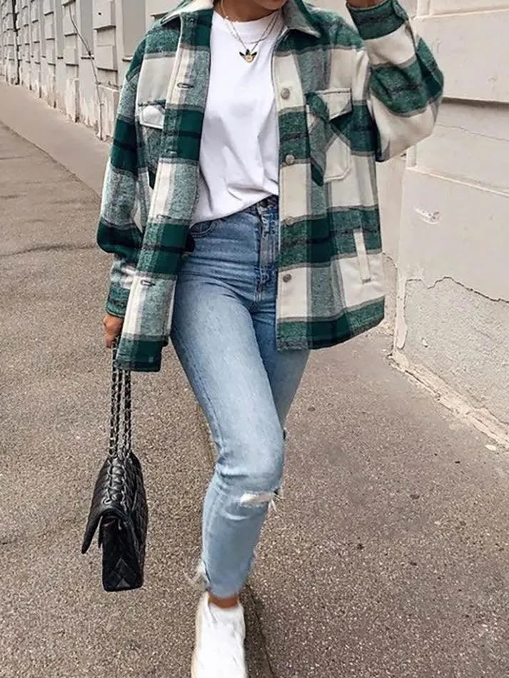 Joskaa Vintage Pockets Oversized Plaid Shacket