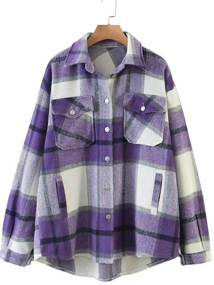 Joskaa Vintage Pockets Oversized Plaid Shacket