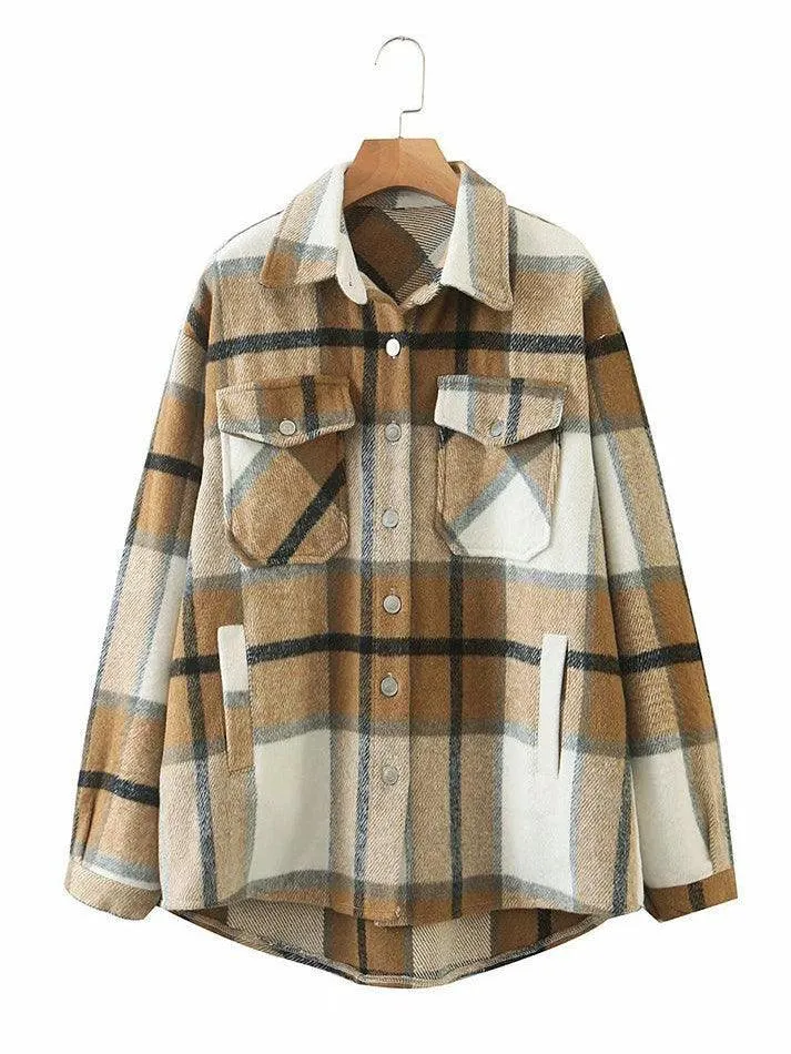 Joskaa Vintage Pockets Oversized Plaid Shacket