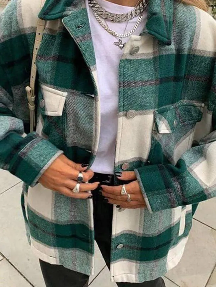 Joskaa Vintage Pockets Oversized Plaid Shacket