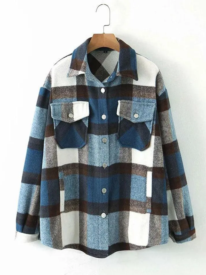 Joskaa Vintage Pockets Oversized Plaid Shacket