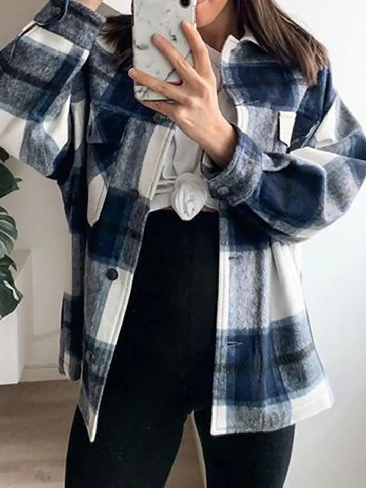 Joskaa Vintage Pockets Oversized Plaid Shacket